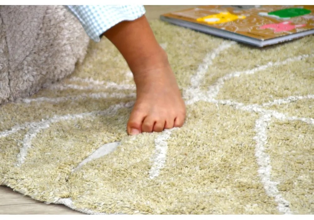 Covor pentru copii kaki lavabil/țesut manual din bumbac 75x100 cm Mini Monstera Olive – Lorena Canals