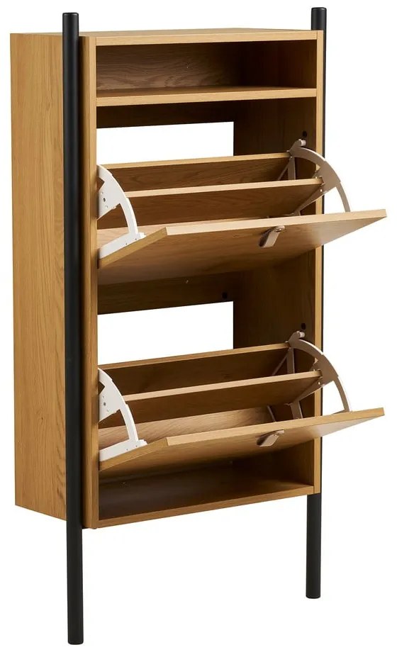 Pantofar în culoare naturală cu deschidere înclinată cu aspect de lemn de stejar 62x118x26 cm Barco – House Nordic