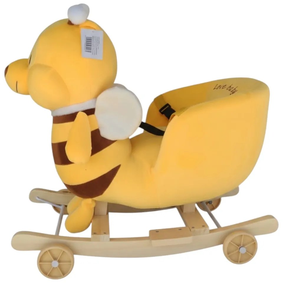 Balansoar Muzical 2 in 1 din Plus cu Roti, NOVOKIDS™ Happy Bouncer Bear, Dimensiuni 58x50x30 cm, model Ursulet galben