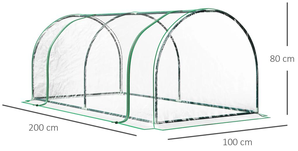 Sera tunel din otel si cu capac din PVC, 200x100x80 cm, transparent si verde Outsunny | Aosom RO