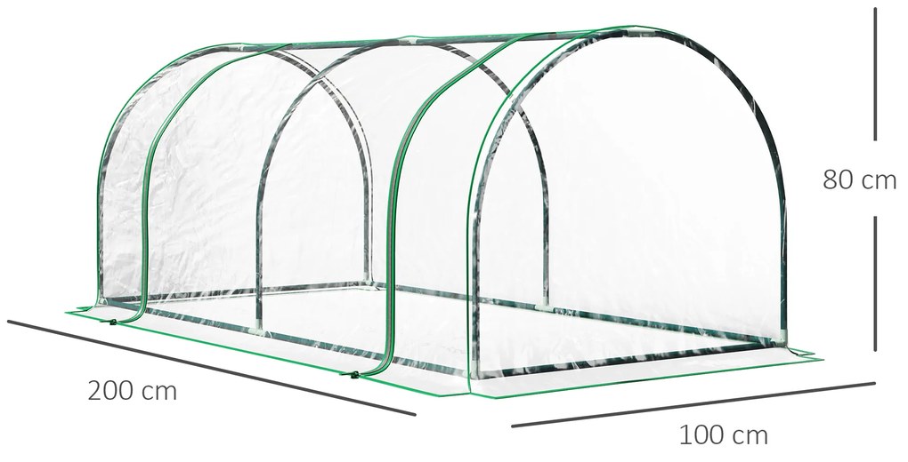 Sera tunel din otel si cu capac din PVC, 200x100x80 cm, transparent si verde Outsunny | Aosom Romania