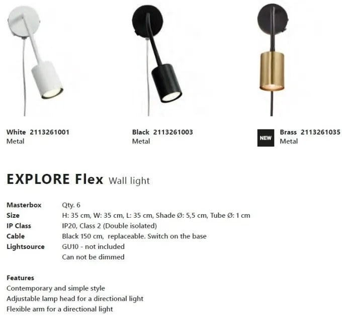 Aplica de perete flexibila design modern Explore Flex alama