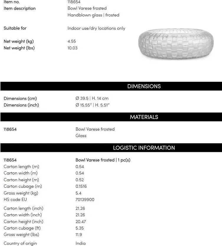 Vas decorativ design LUX realizat manual din sticla Varese frosted