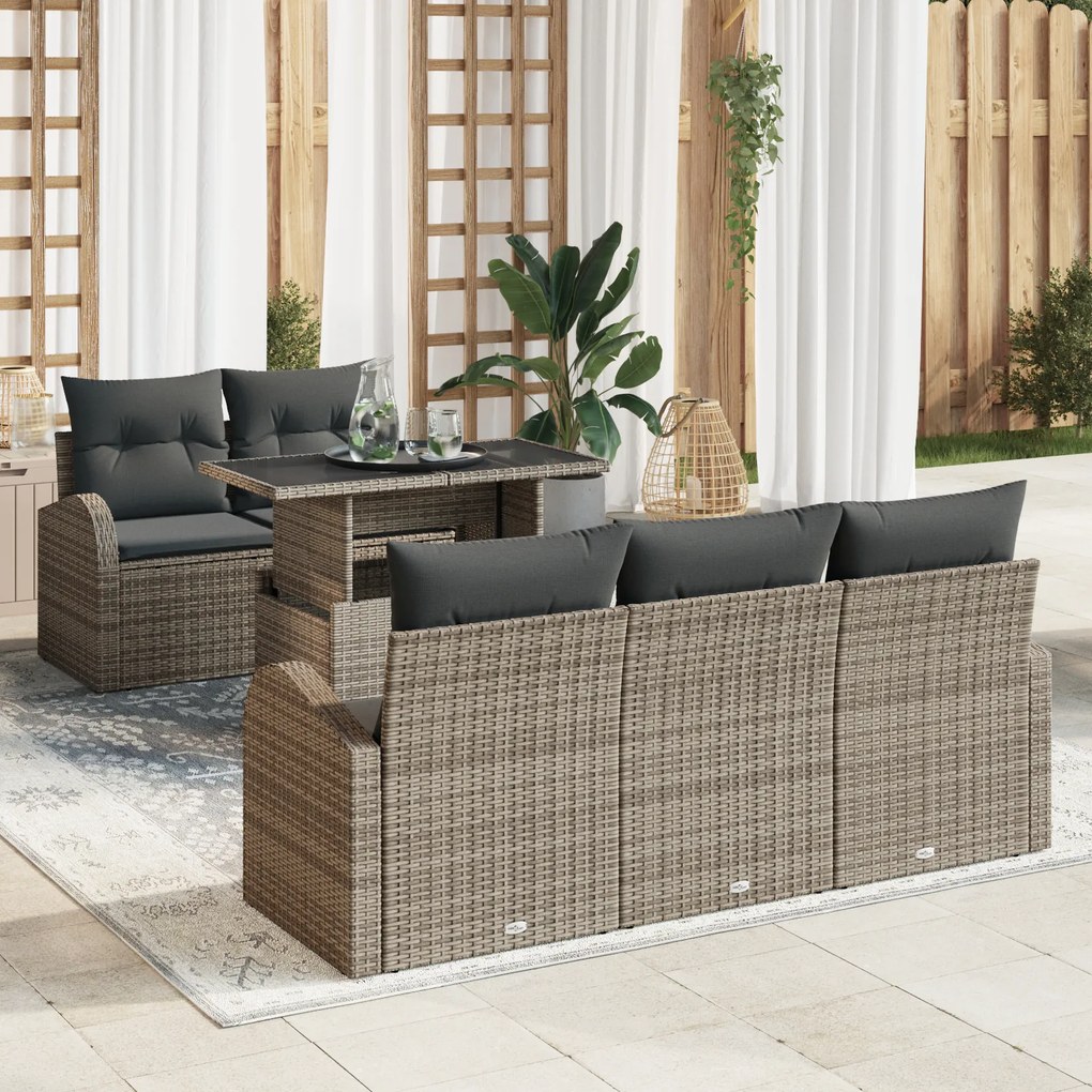 vidaXL Set de canapea de grădină 6 piese cu perne gri din rattan poli