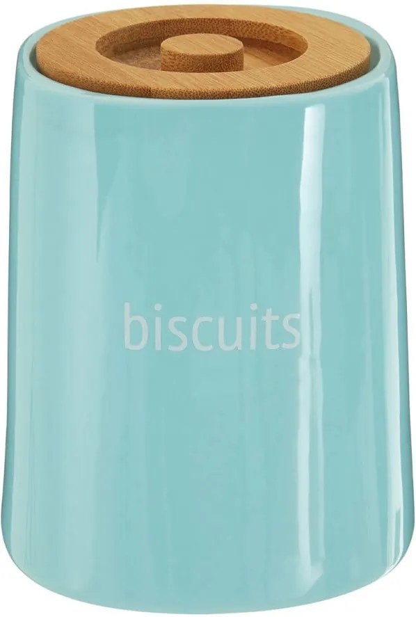 Recipient pentru biscuiți cu capac din lemn de bambus Premier Housewares Fletcher, 1,5 l, albastru