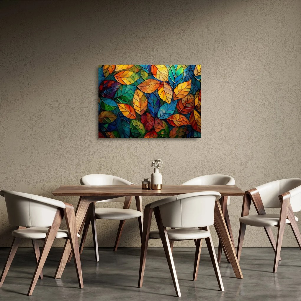 Tablou pe sticlă - Mozaic din frunze (70x50 cm)