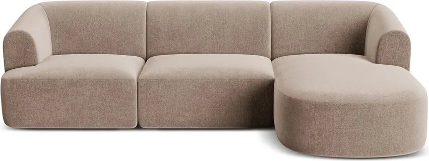 Colțar maro deschis cu tapițerie din catifea (cu colț pe partea dreaptă/cu șezlong) Campi – Cosmopolitan Design