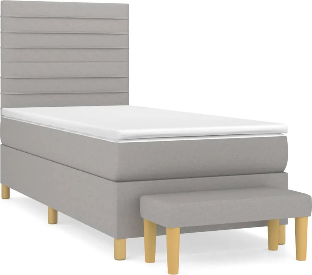 vidaXL Pat box spring cu saltea, gri deschis, 90x190 cm, textil