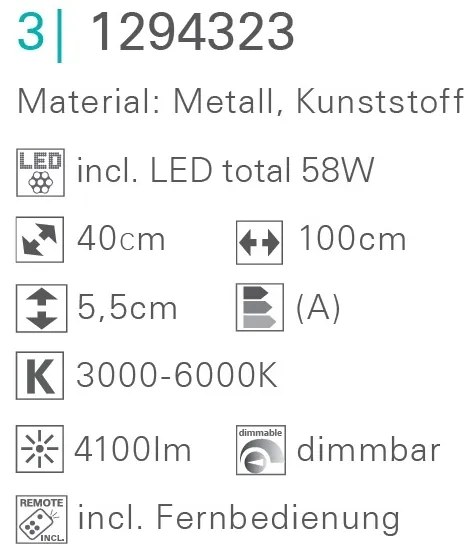 Plafoniera dimabila cu iluminat LED si telecomanda Amalfi 40x100cm 1294323 NV