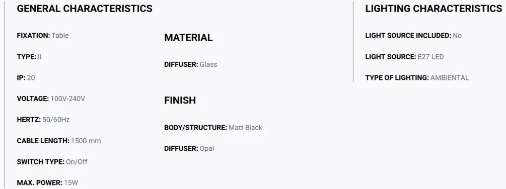 Veioza/Lampa de masa stil minimalist AMELIA negru, alb