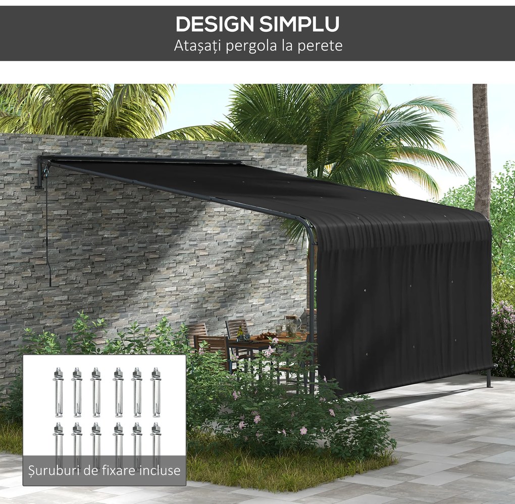 Outsunny Pergola Inclinata de 3 x 4m cu Copertina Retractabila