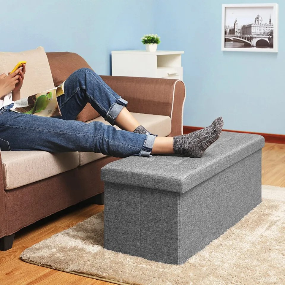 Bancheta cu spatiu depozitare, textil / MDF, gri, Songmics, LSF77G