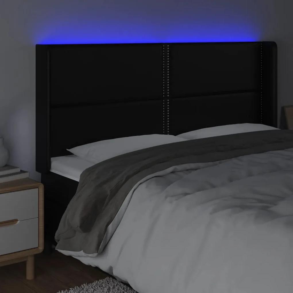 Tablie de pat cu LED, negru, 183x16x118 128 cm, piele ecologica 1, Negru, 183 x 16 x 118 128 cm