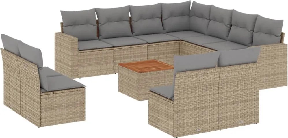 vidaXL Set canapele de grădină, 12 piese, cu perne, bej, poliratan