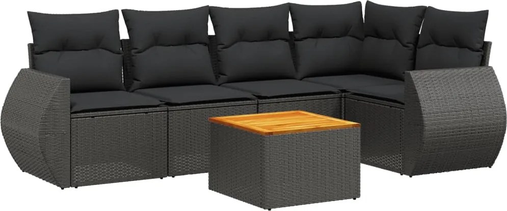vidaXL Set mobilier de grădină cu perne, 6 piese, negru, poliratan