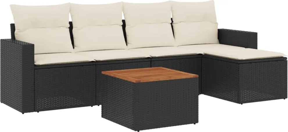 vidaXL Set mobilier de grădină cu perne, 6 piese, negru, poliratan