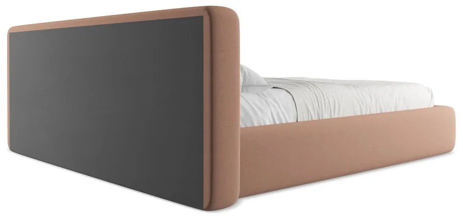 Pat matrimonial roz deschis tapițat cu spațiu de depozitare cu somieră 180x200 cm Kiana – Makamii