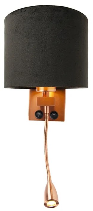 Lampa de perete moderna din cupru cu abajur din catifea neagra - Brescia
