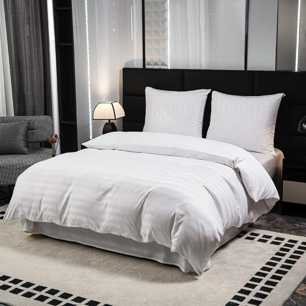 Lenjerie de hotel din microfibra JASMINE alba - dunga 2 cm Dimensiune lenjerie de pat: 2 buc 70 x 90 cm | 200 x 220 cm
