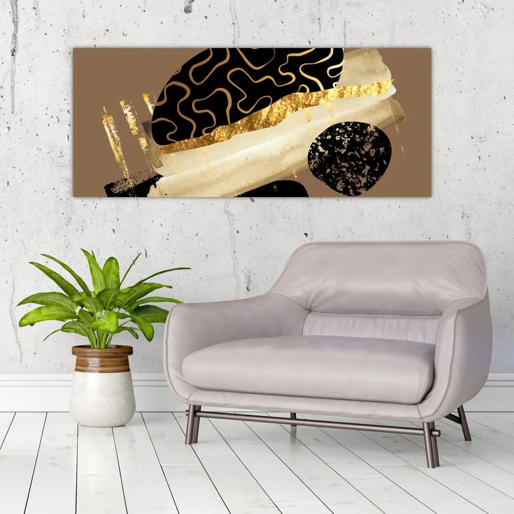 Tablou - Abstracție maro auriu N⁰3 (120x50 cm)