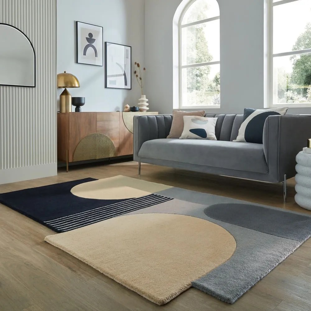 Covor negru/gri țesut manual din lână 120x180 cm Lozenge Monochrome – Flair Rugs