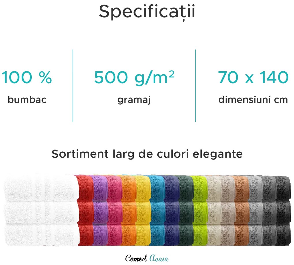 Prosop CONFORT 70 x 140 cm alb, 100% bumbac