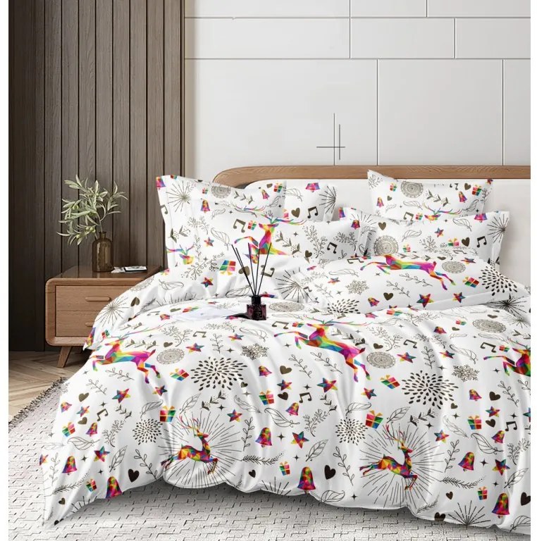 Lenjerie de pat din microfibră albă WINAR + cearşaf din jerseu 90x200 cm gri deschis