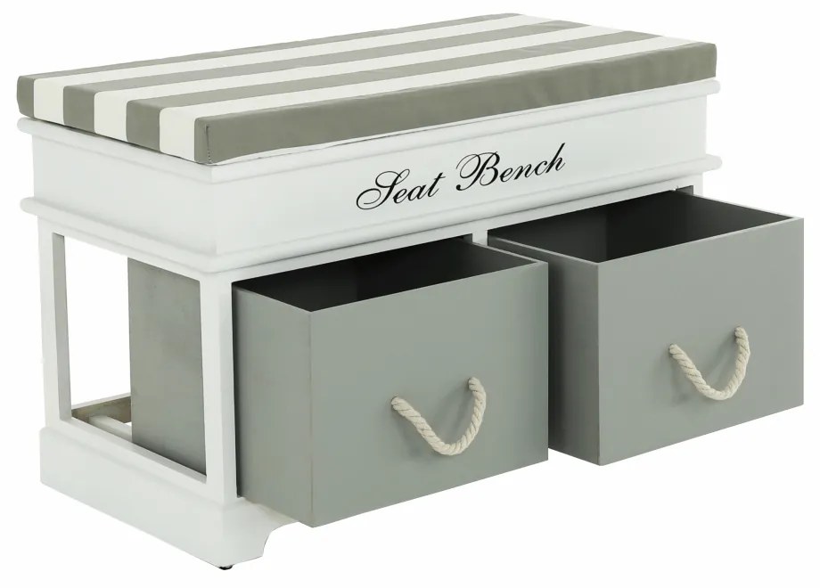 Bancă cu pernă, 2 sertare, alb/gri, SEAT BENCH 2 NEW