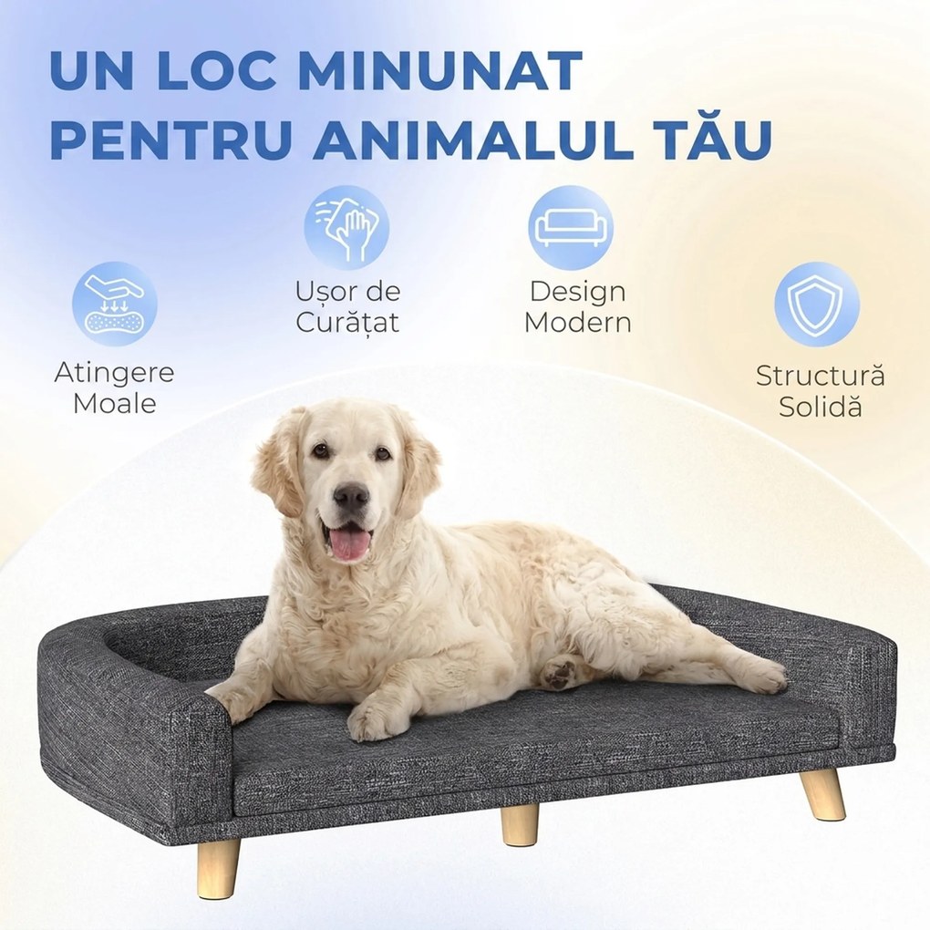 PawHut Canapea pentru Câini de Talie Mare cu Pernă, Gri | Aosom Romania