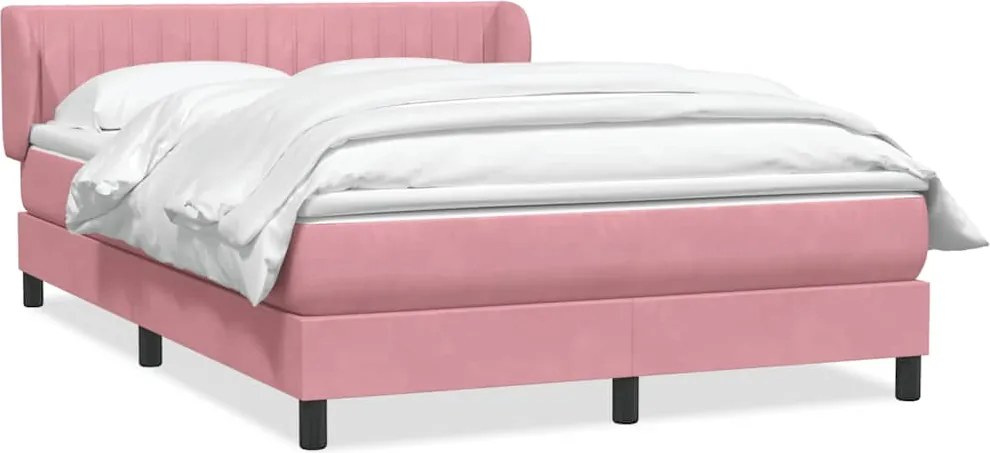 vidaXL Pat box spring cu saltea, roz, 140x210 cm, catifea