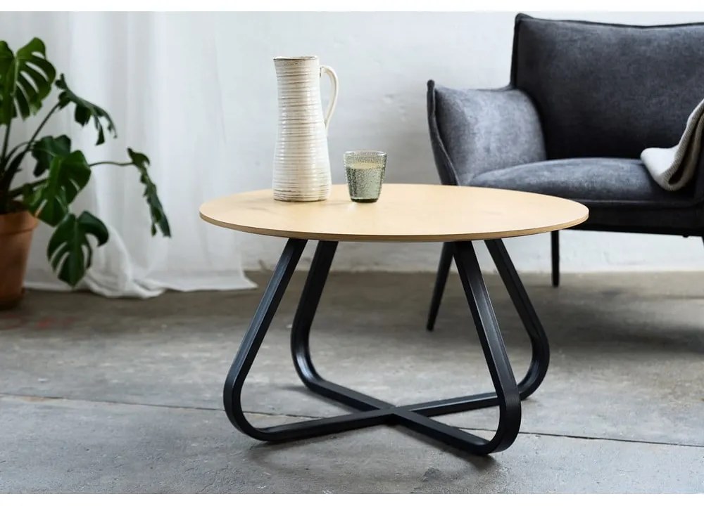 Măsuță de cafea în culoare naturală rotundă cu blat cu aspect de lemn de stejar ø 80 cm Cesura – Unique Furniture