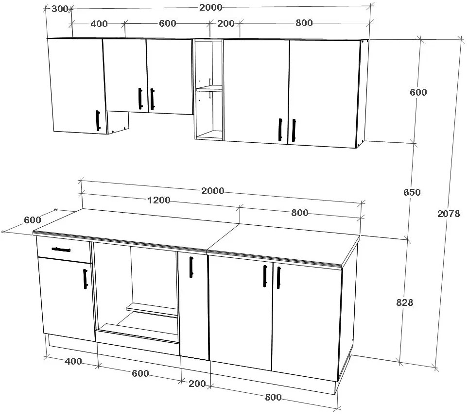 Set haaus V11, Stejar Sonoma Inchis/Alb, Blat Thermo 28 mm, L 200 cm