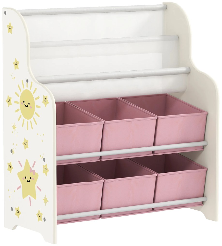 AIYAPLAY Raft pentru Jucării cu 6 Sertare și Bibliotecă cu 2 Nivele Roz | Aosom Romania