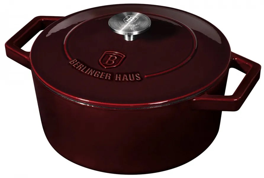 Cratita cu capac 20cm din fonta emailata Burgundy Metallic Line Berlinger Haus BH 6516