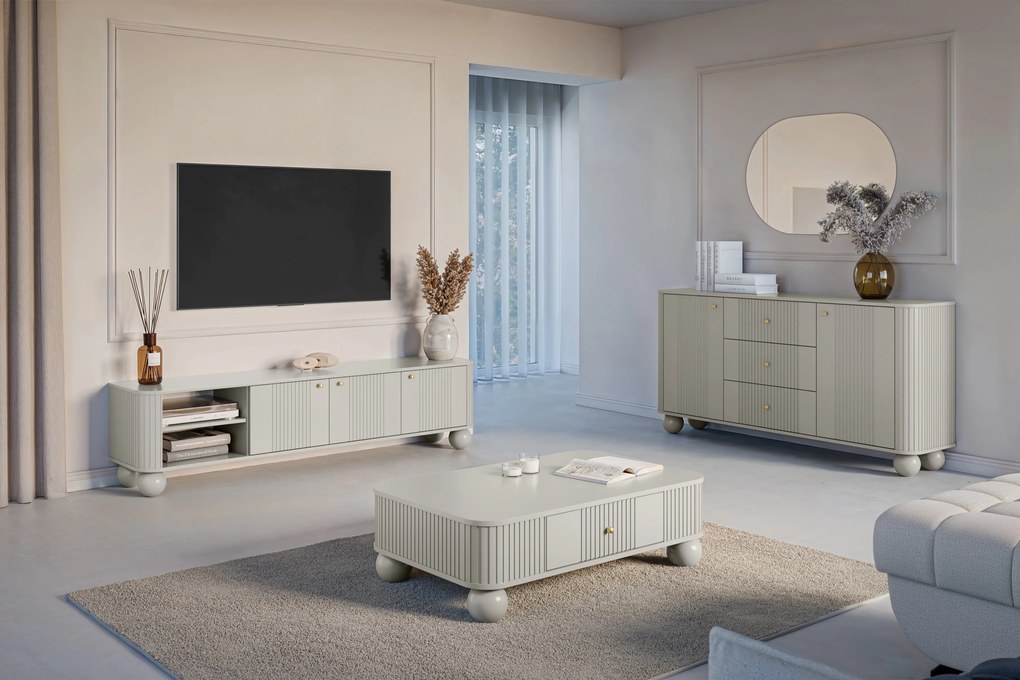 Comodă TV Vesper 3D 187 cm - cașmir / mânere aurii / picioare sferice