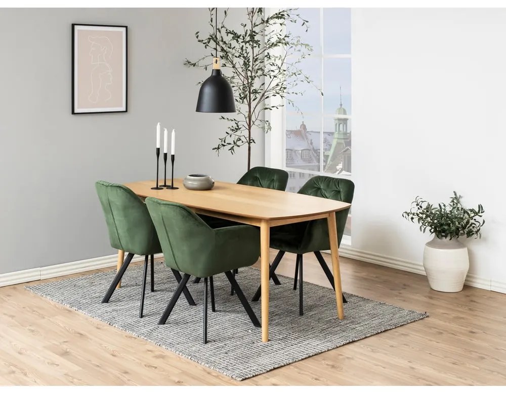 Scaun de sufragerie verde cu cotiere tapițat Lola – Actona