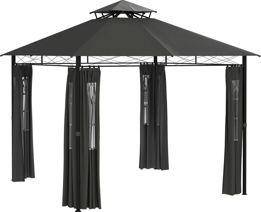 Outsunny Pavilion cort petrecere pavilion de grădină, 3 x 3 x 2, 88 m, Gri închis | Aosom Romania