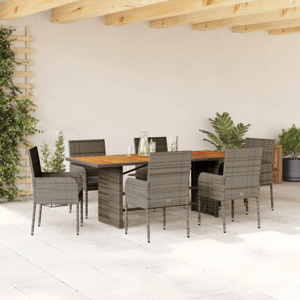 vidaXL Set mobilier de grădină cu perne, 7 piese, gri, poliratan