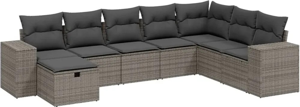 vidaXL Set canapele de grădină cu perne, 8 piese, gri, poliratan