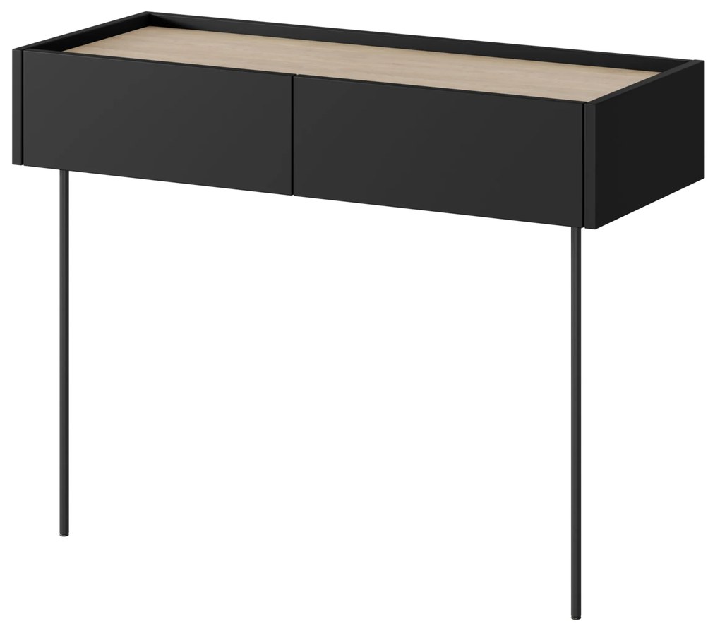 Masa de toaletă cu sertare și picioare metalice Desin 100 cm - negru mat / stejar nagano