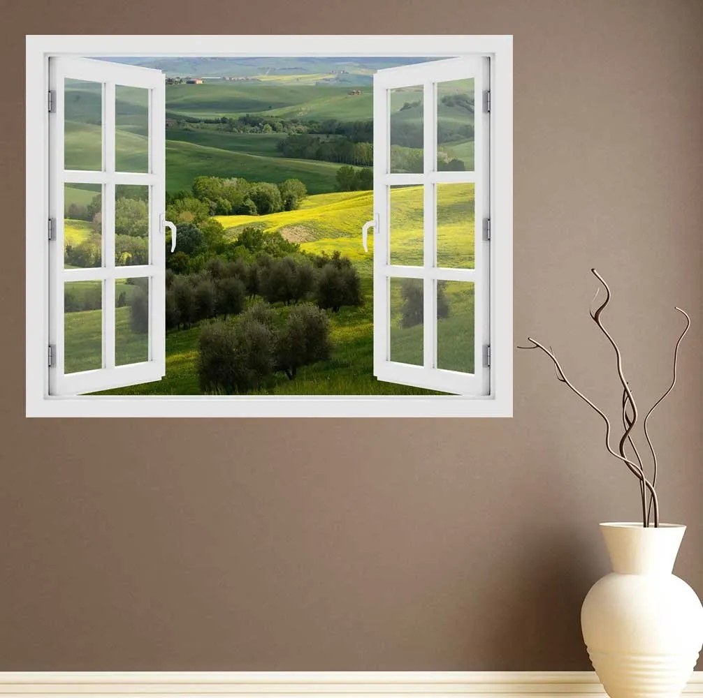 Fereastra cu efect 3D - Coline din Toscana, Italia - 119x93 cm