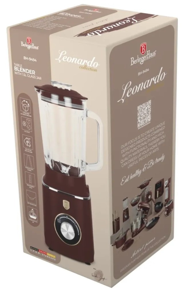 Blender de masa cu borcan de sticla de 1,5 L, BH 9494 Leonardo Collection Berlinger Haus 1000W