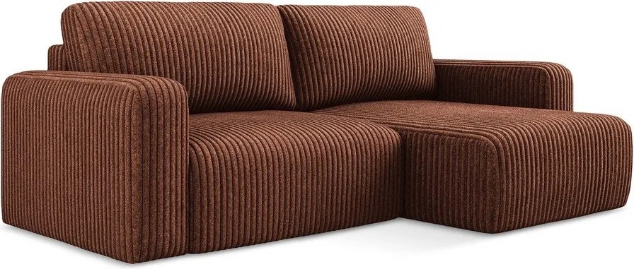 Colțar teracotă extensibil/cu spațiu de depozitare cu tapițerie din catifea reiată (cu colț pe partea dreaptă/cu șezlong) Kona – Makamii