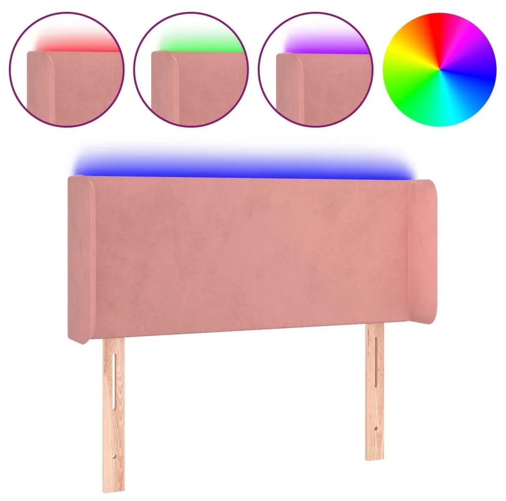 Tablie de pat cu LED, roz, 83x16x78 88 cm, catifea 1, Roz, 83 x 16 x 78 88 cm