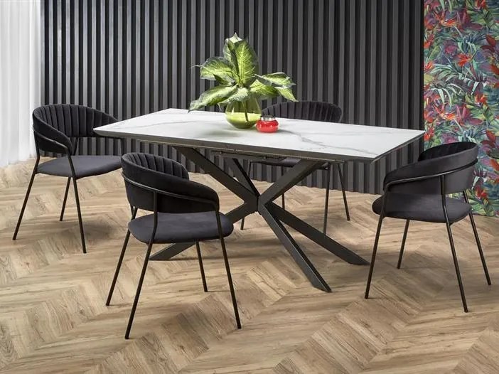 Masă de sufragerie extensibilă 160-200 cm Delma (marmură alb + negru + gri) (pentru 6 8 persoane). 1048919