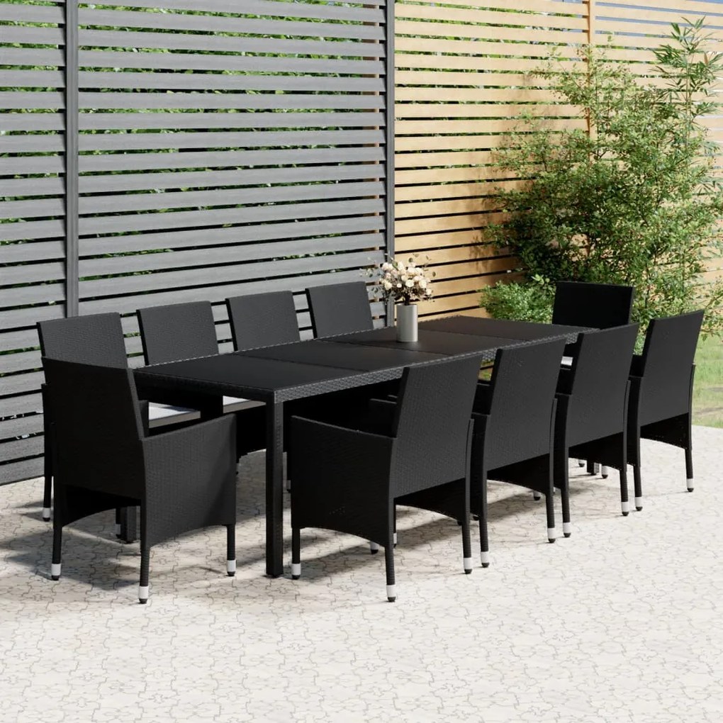 Set mobilier de gradina, 11 piese, negru, poliratan