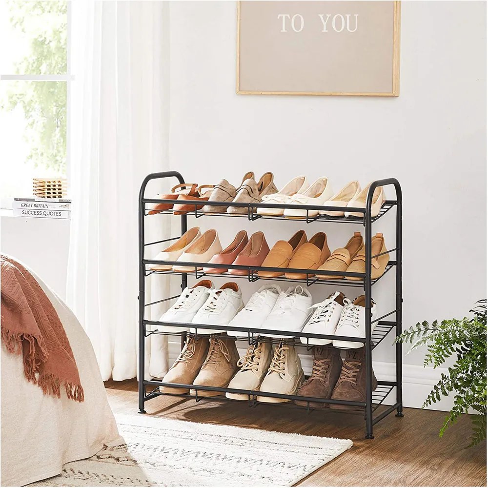 Raft pentru pantofi IRON, 4 rafturi, 68,5x27,5x65 cm, negru SongmicsHome
