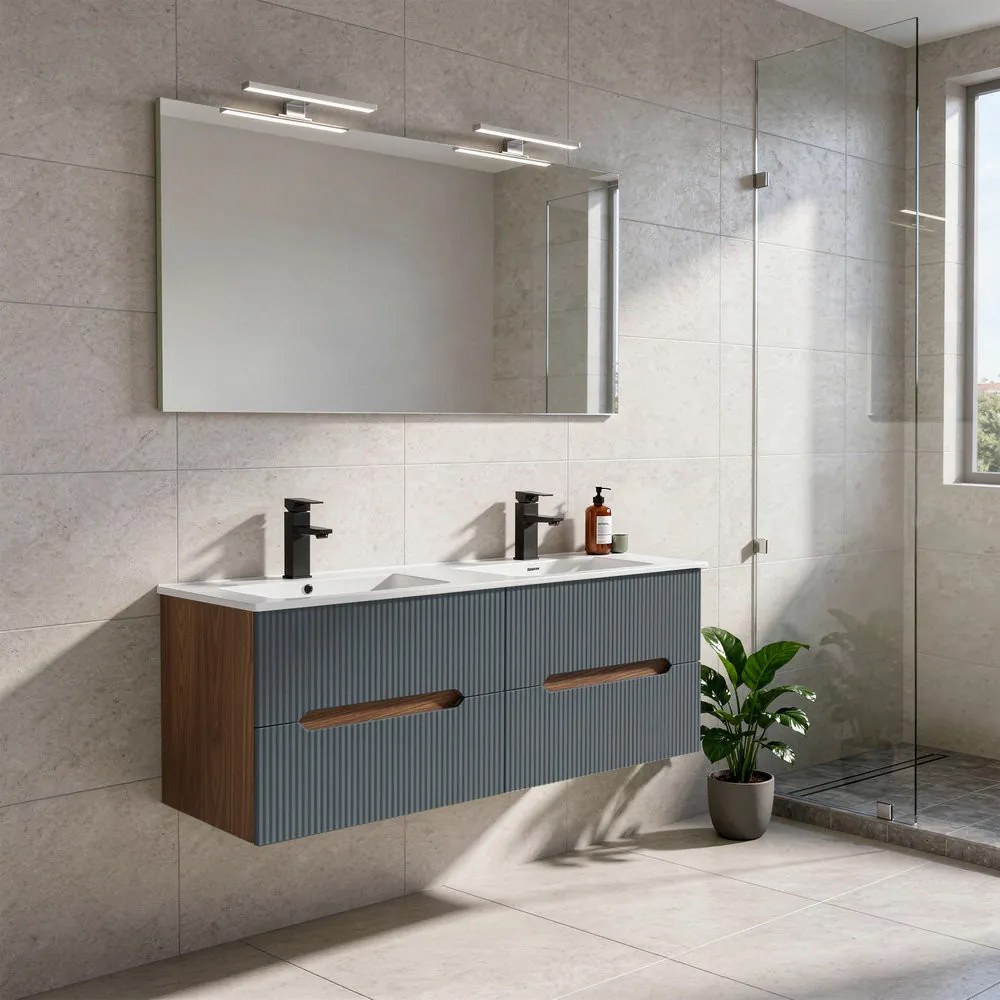 Trent Mobilier de baie 120 cm Lavetă ceramică cu oglindă 60x120 cm stejar sunset-antracit gri