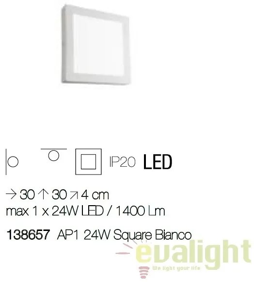 Aplica LED dim. 30x30cm, UNIVERSAL AP1 24W SQUARE BIANCO 138657