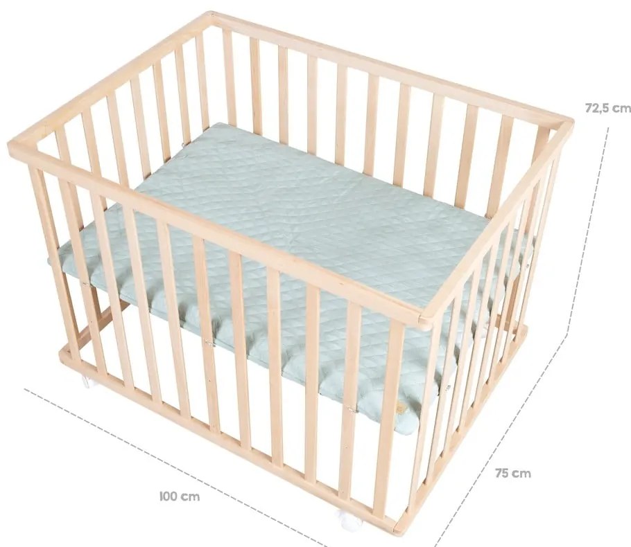 Țarc pentru copii în culoare naturală cu înălțime reglabilă/cu roți 75x100 cm Style – Roba